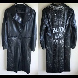 CUSTOM #BLM Long Black Leather trench coat originally from Pretty Little Thing